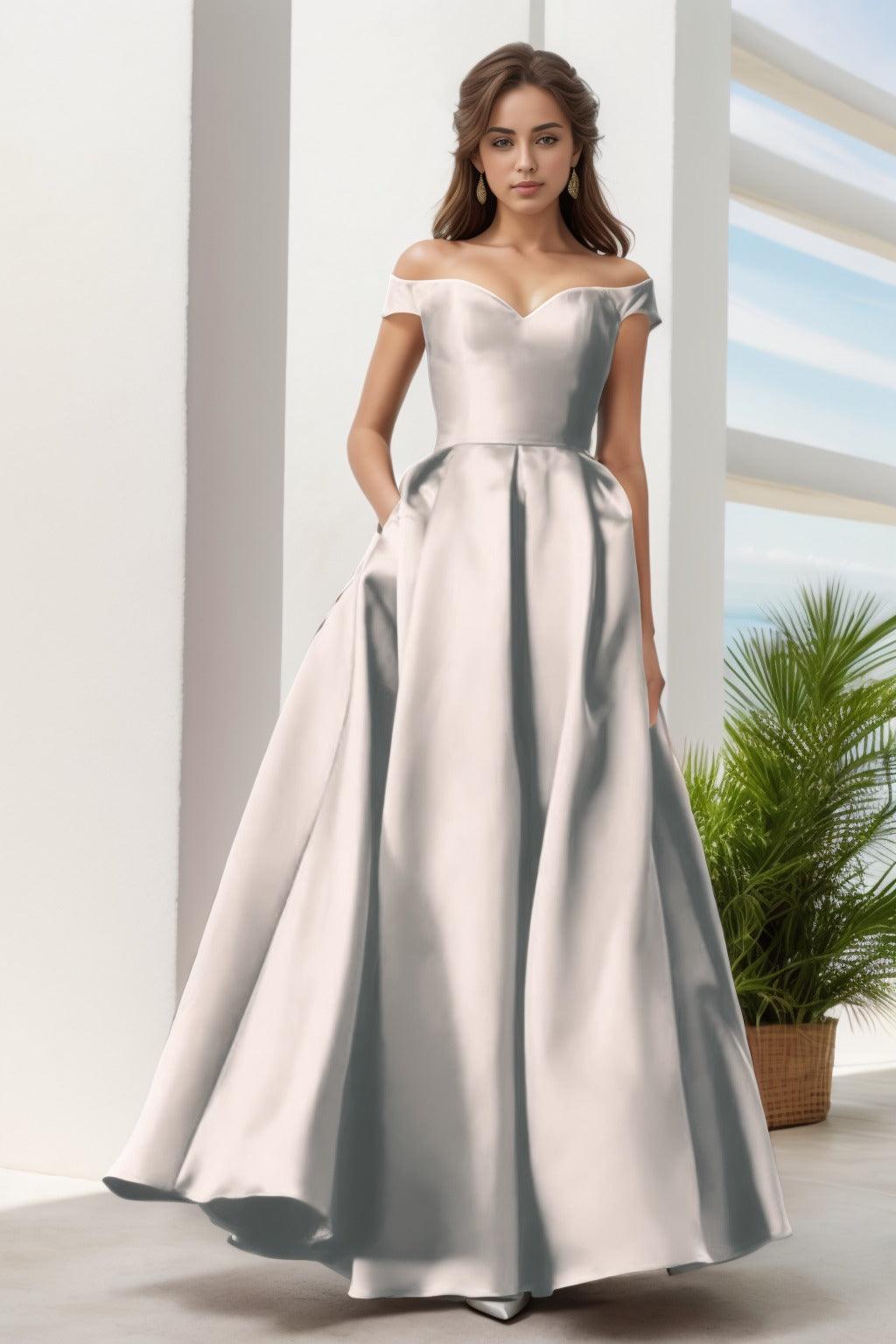 A-Line Floor Length Satin Prom Dress CS0408 - COCOMELODY
