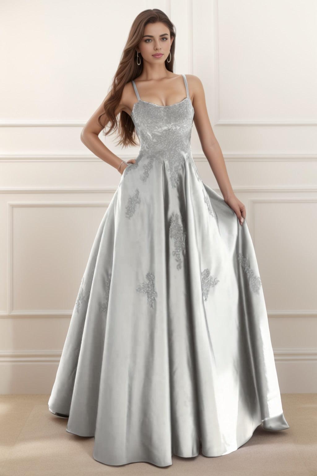 A-Line Floor Length Satin Prom Dress CS0458 - COCOMELODY