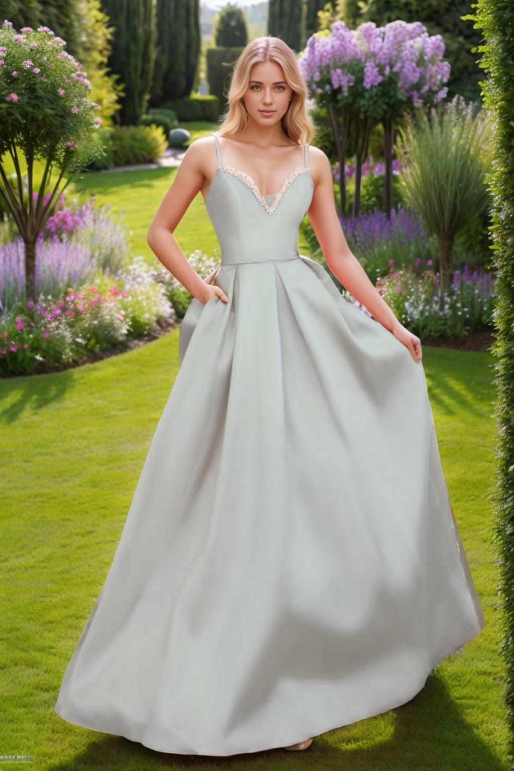 A-Line Floor Length Satin Prom Dress CS0451 - COCOMELODY