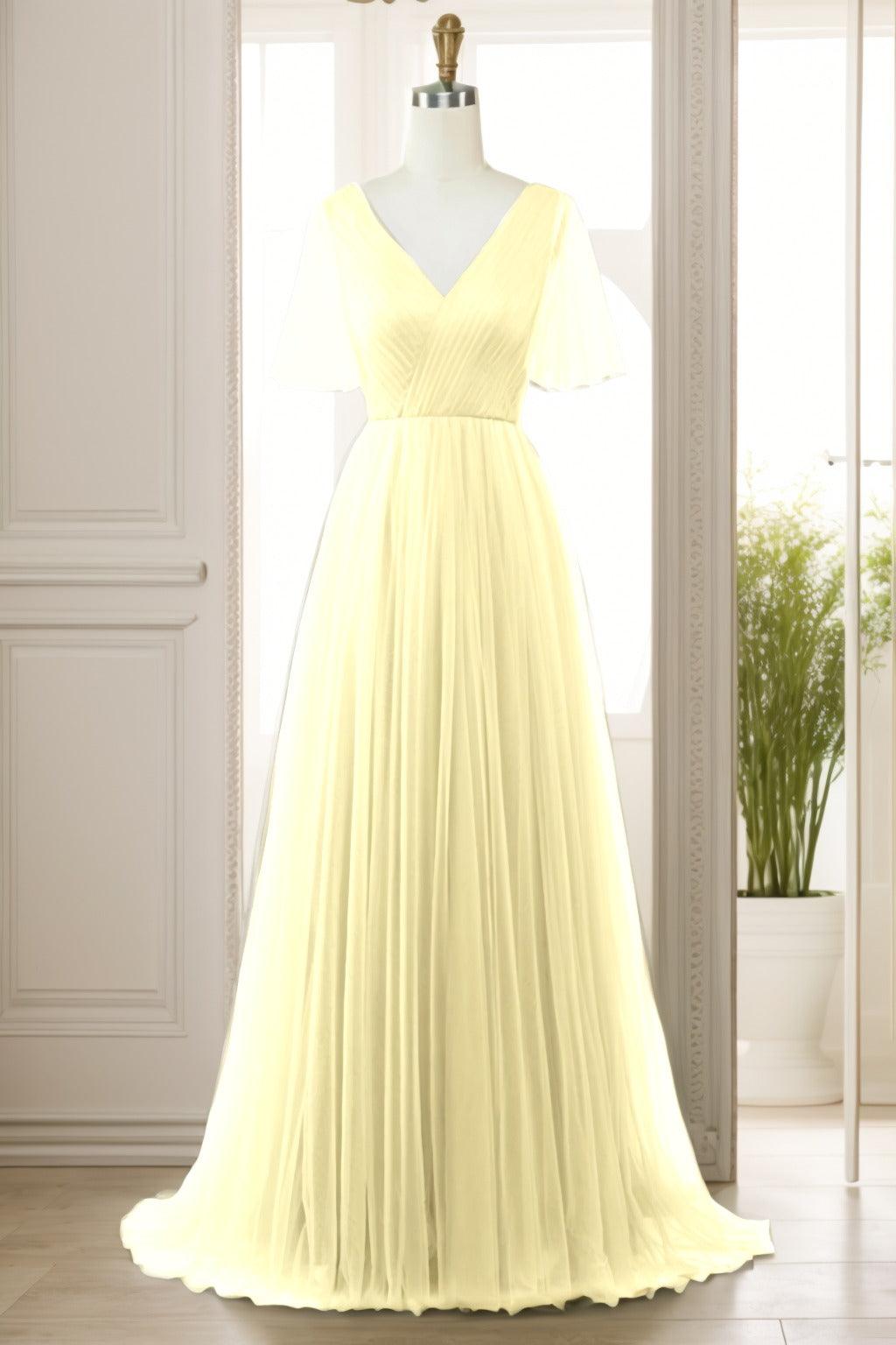 A-Line Sweep-Brush Train Tulle Prom Dress CS0472 - COCOMELODY