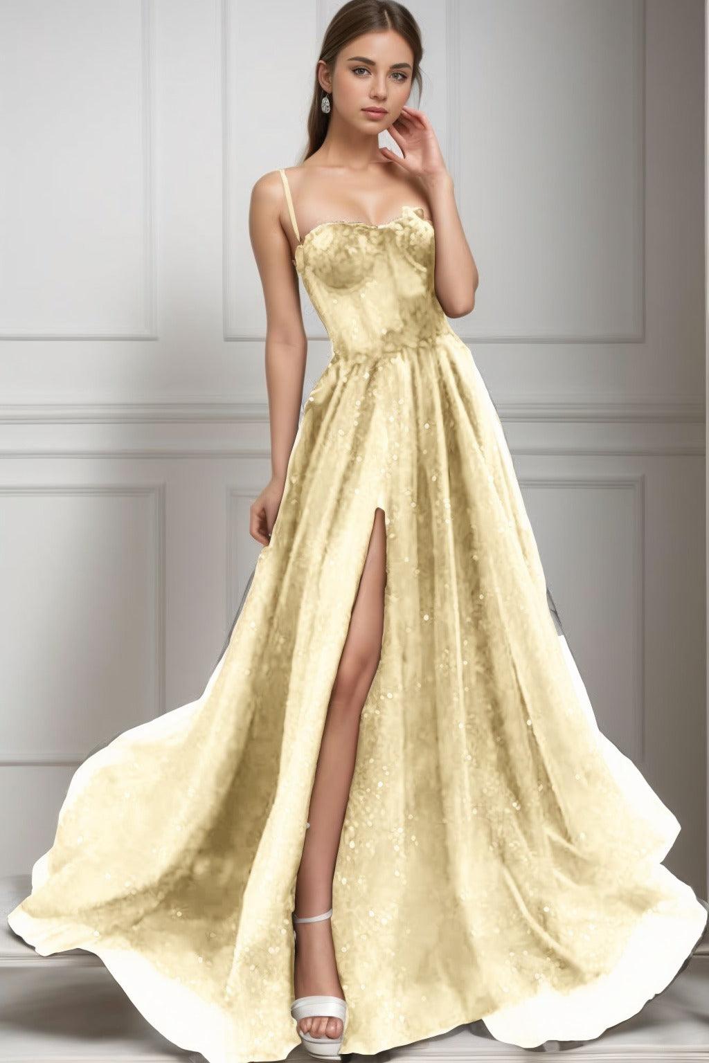 A-Line Sweep-Brush Train Tulle Prom Dress CS0439 - COCOMELODY