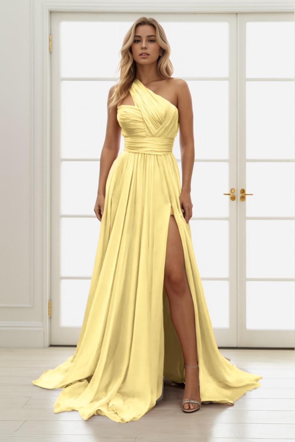 A-Line Sweep-Brush Train Chiffon Prom Dress CS0435 - COCOMELODY