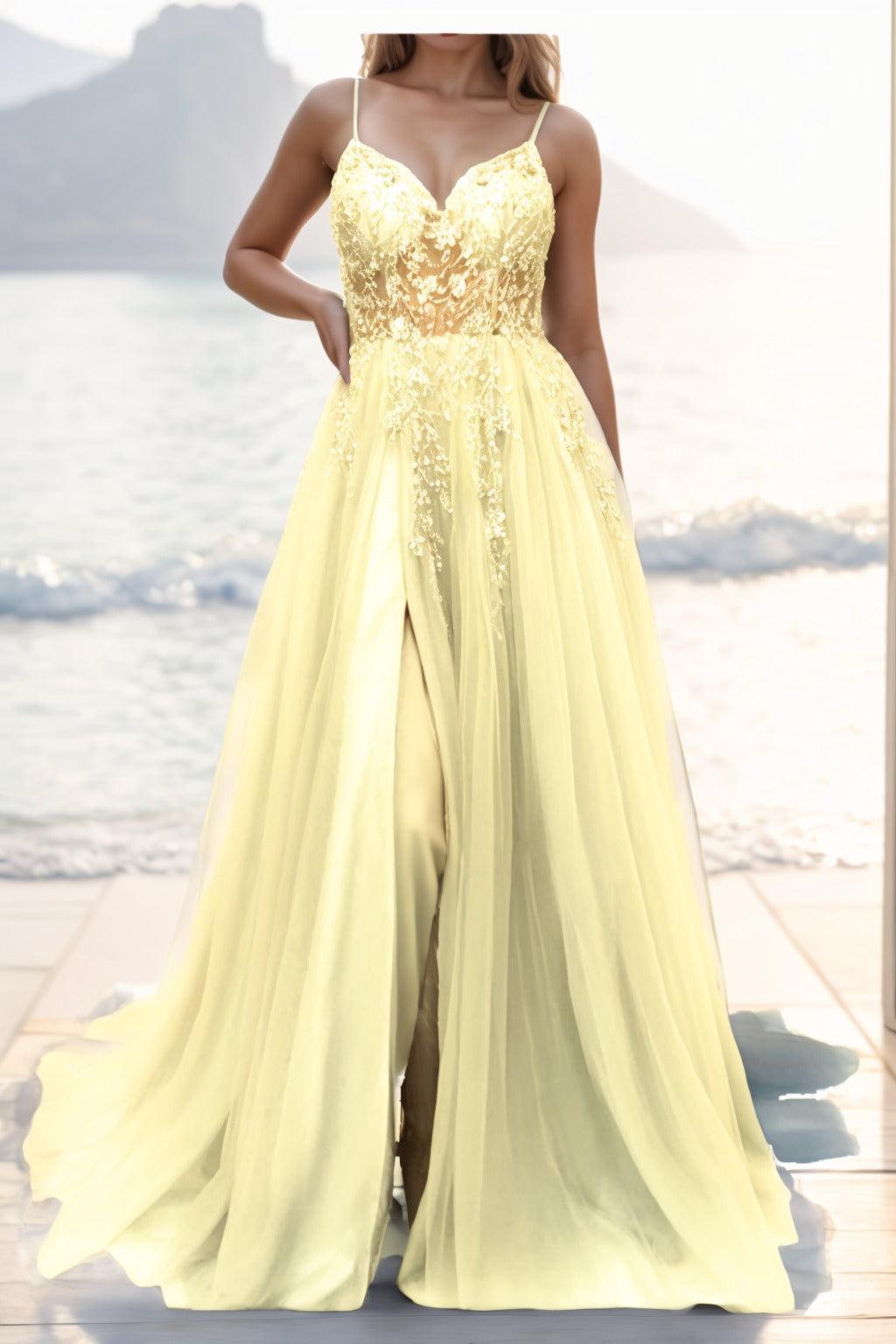 A-line Sweep-Brush Train Tulle Prom Dress CS0402 - COCOMELODY