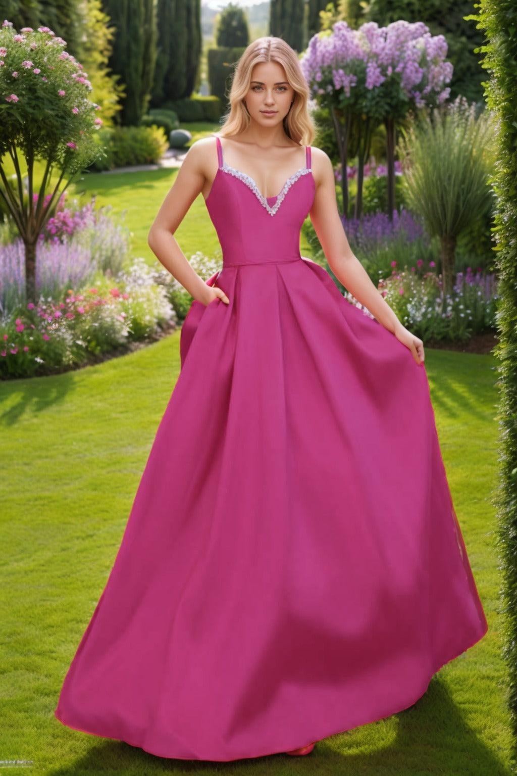 A-Line Floor Length Satin Prom Dress CS0451 - COCOMELODY