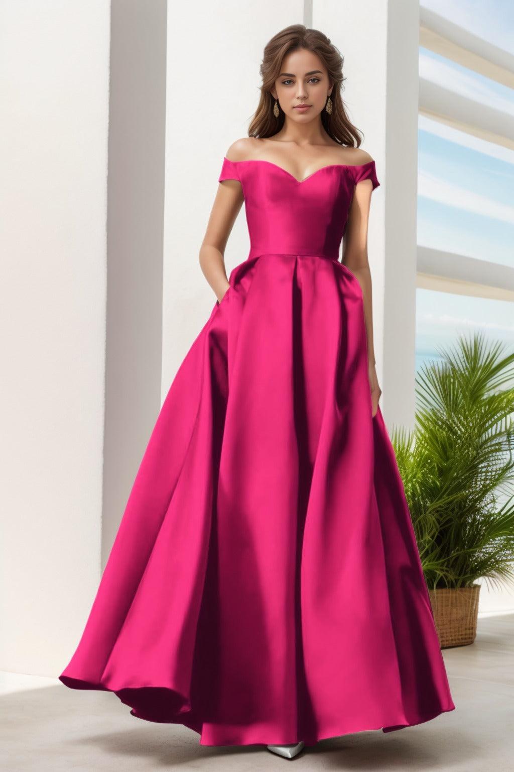 A-Line Floor Length Satin Prom Dress CS0408 - COCOMELODY