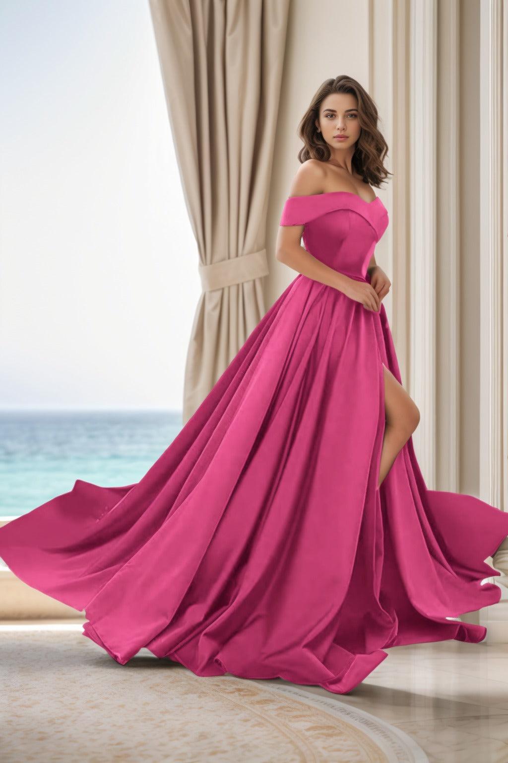 A-Line Court Train Satin Prom Dress CS0405 - COCOMELODY
