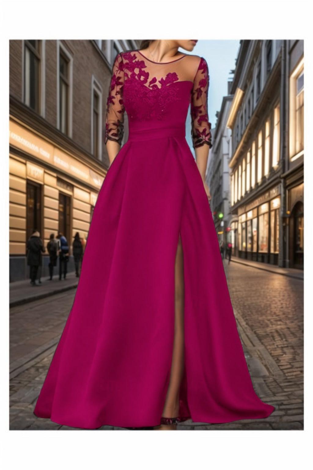 A-Line Sweep-Brush Train Silk-Like Prom Dress CS0456 - COCOMELODY