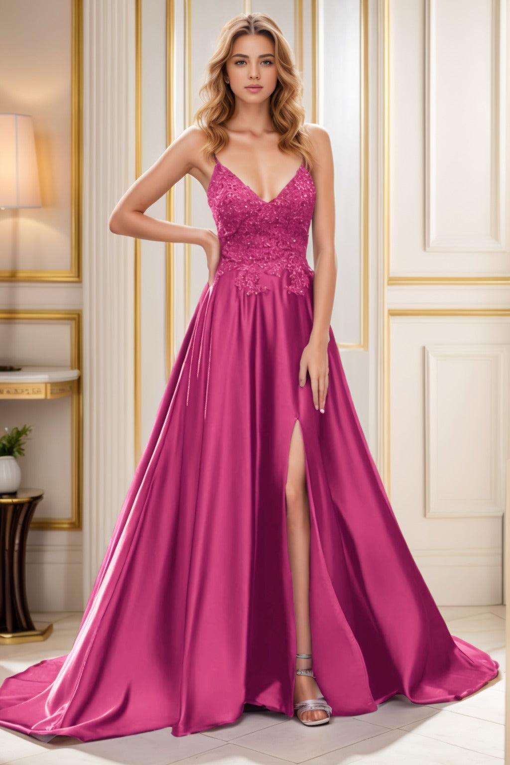 A-Line Court Train Satin Prom Dress CS0460 - COCOMELODY