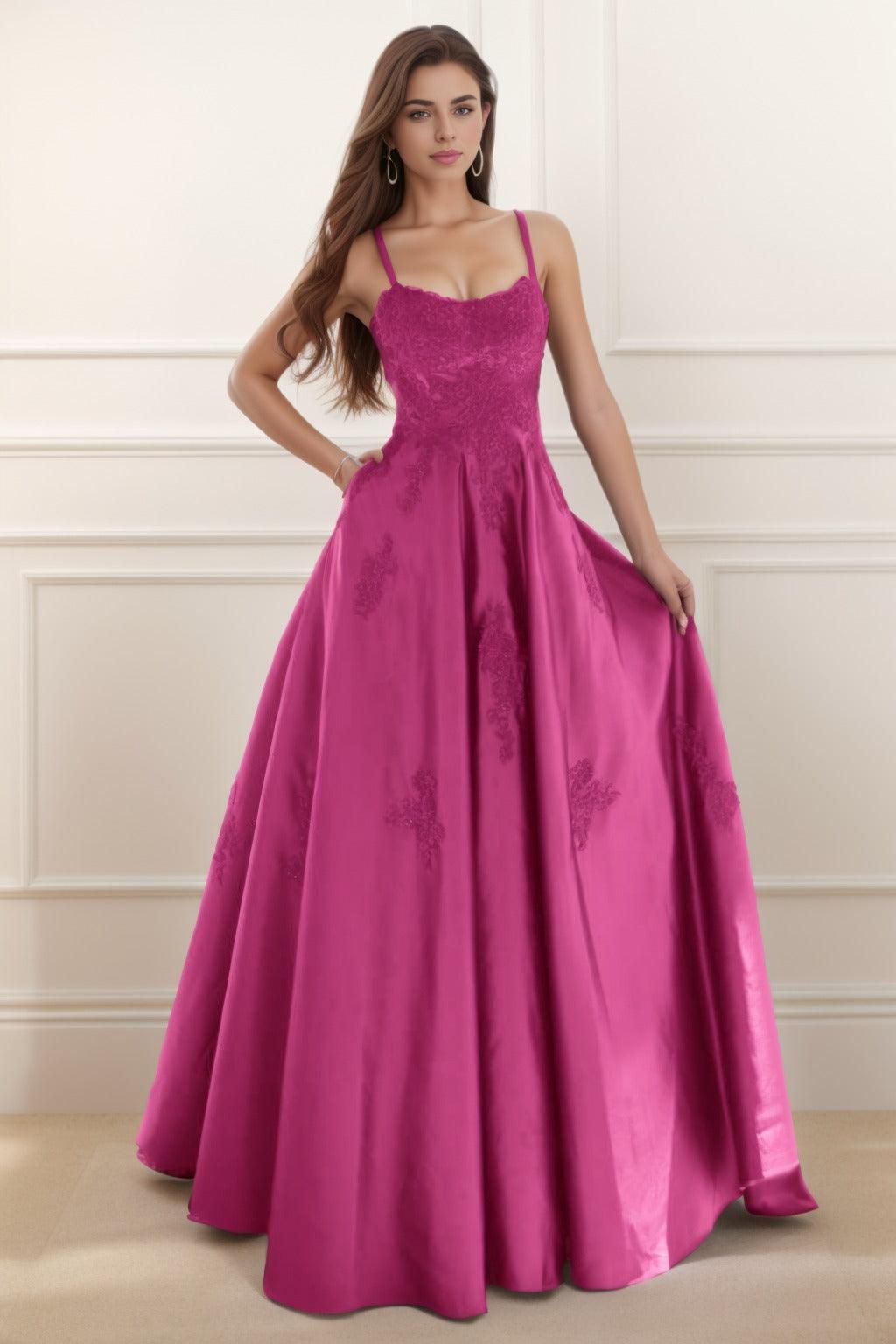 A-Line Floor Length Satin Prom Dress CS0458 - COCOMELODY