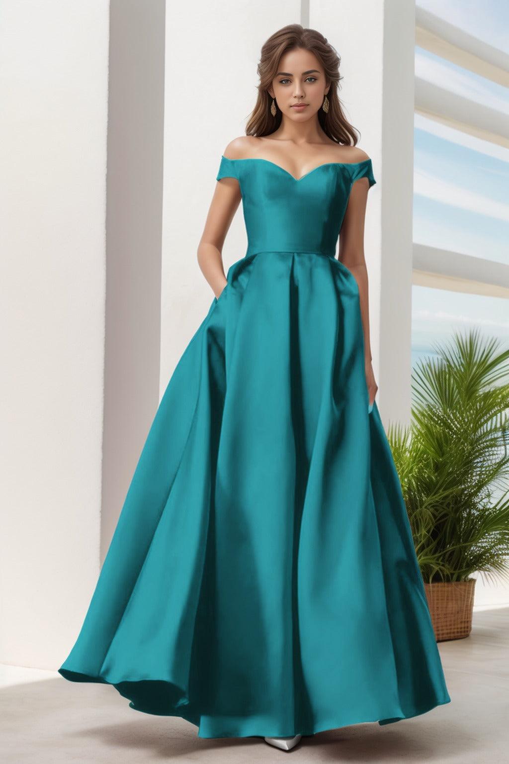A-Line Floor Length Satin Prom Dress CS0408 - COCOMELODY