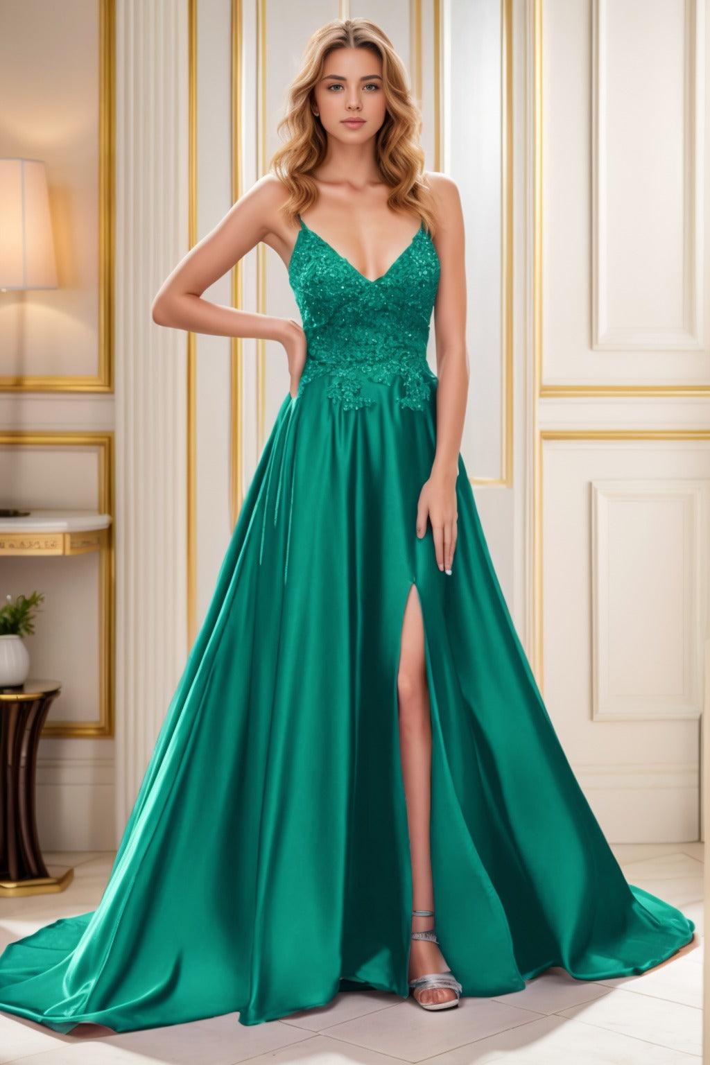 A-Line Court Train Satin Prom Dress CS0460 - COCOMELODY