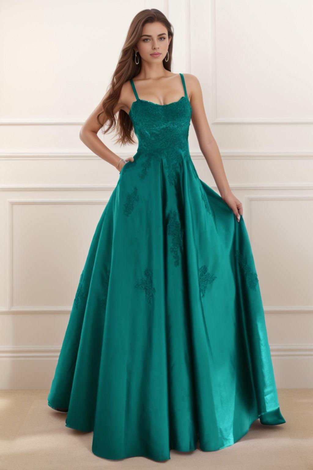 A-Line Floor Length Satin Prom Dress CS0458 - COCOMELODY