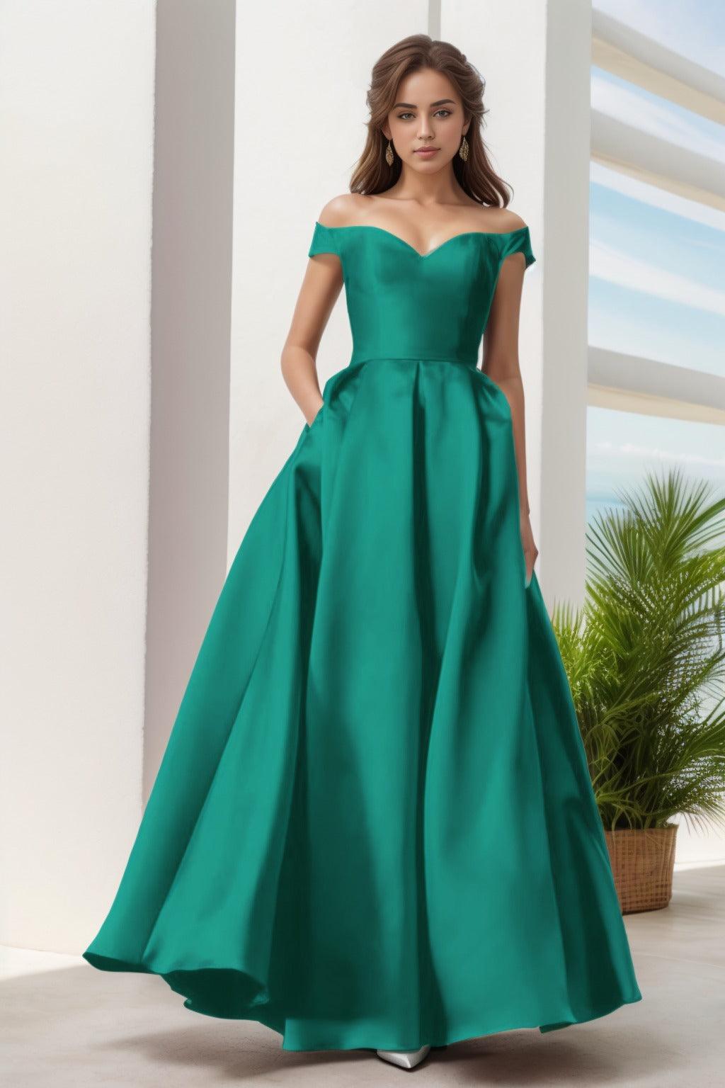 A-Line Floor Length Satin Prom Dress CS0408 - COCOMELODY