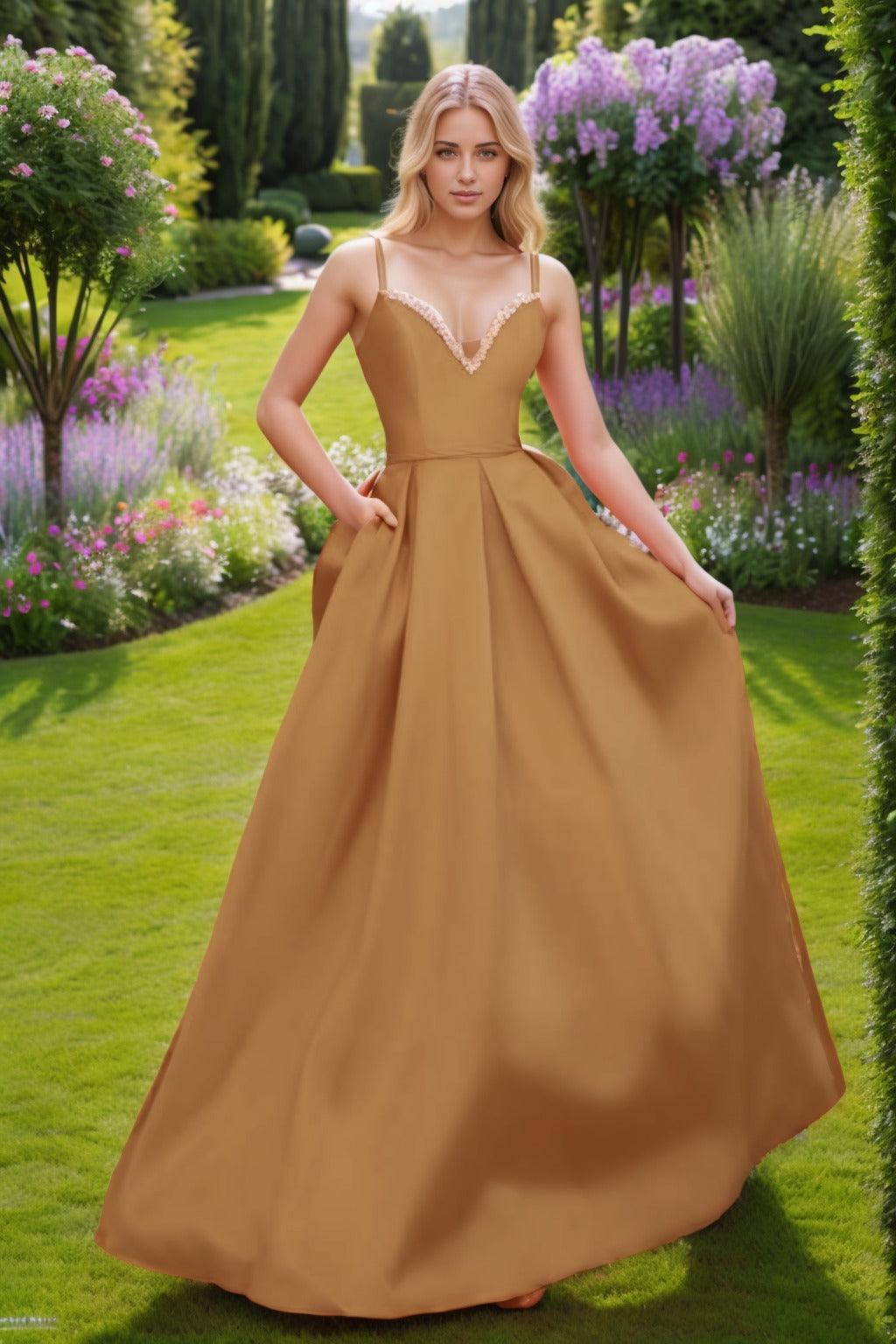 A-Line Floor Length Satin Prom Dress CS0451 - COCOMELODY