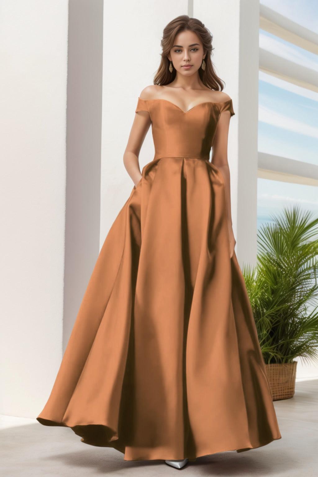 A-Line Floor Length Satin Prom Dress CS0408 - COCOMELODY