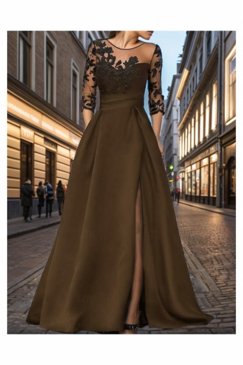 A-Line Sweep-Brush Train Silk-Like Prom Dress CS0456 - COCOMELODY