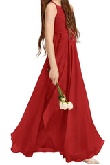 A-Line Halter Junior Bridesmaid Dress - Flowy Chiffon Maxi Gown B0C7CGNHD6 - COCOMELODY
