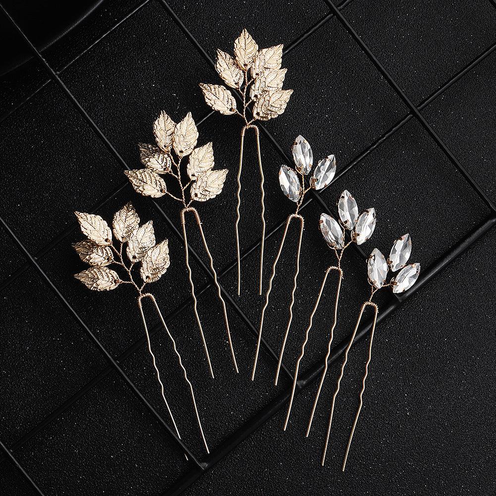 Alloy leaf simple updo hairpin high-grade rhinestone bridal wedding accessories 602380582728 - COCOMELODY