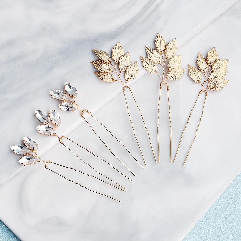 Alloy leaf simple updo hairpin high-grade rhinestone bridal wedding accessories 602380582728 - COCOMELODY