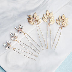 Alloy leaf simple updo hairpin high-grade rhinestone bridal wedding accessories 602380582728 - COCOMELODY