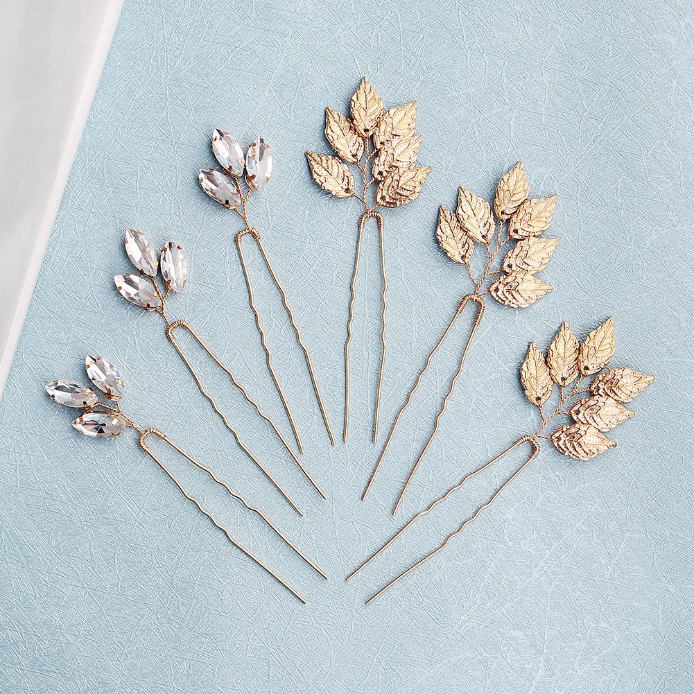 Alloy leaf simple updo hairpin high-grade rhinestone bridal wedding accessories 602380582728 - COCOMELODY