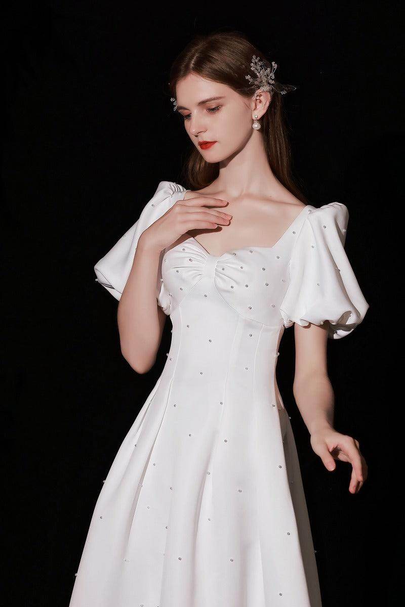 A-Line Floor Length Satin Wedding Dress 676166316331 - COCOMELODY