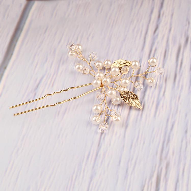 Gold Bridal Headwear Handcrafted Leaf Hair Accessories Wedding Hair accessories Hairpin set of 2 603338141625 - COCOMELODY