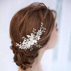 Handmade flowers for the bride Combs pearl headband wedding dress accessories 606964140214 - COCOMELODY