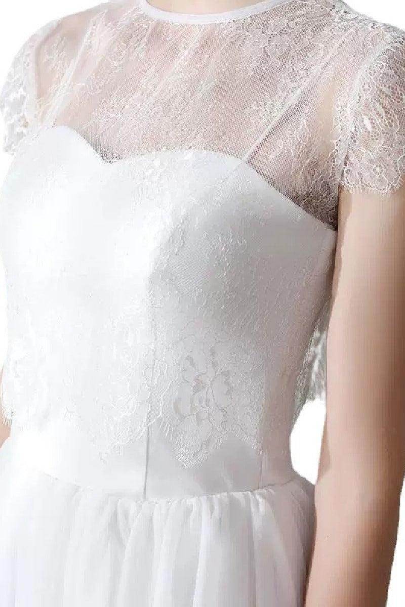 A-Line Tea Length Lace Tulle Wedding Dress 862471719437CR - COCOMELODY