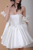 A-Line Mini Satin Little White Dress 4318813652 - COCOMELODY