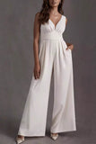 V-Neck Floor Length Chiffon Wedding Jumpsuit 916220687859 - COCOMELODY