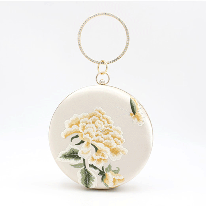 Party bag One shoulder embroidery small round bag Celebrity chain clutch bag 611066468057 - COCOMELODY