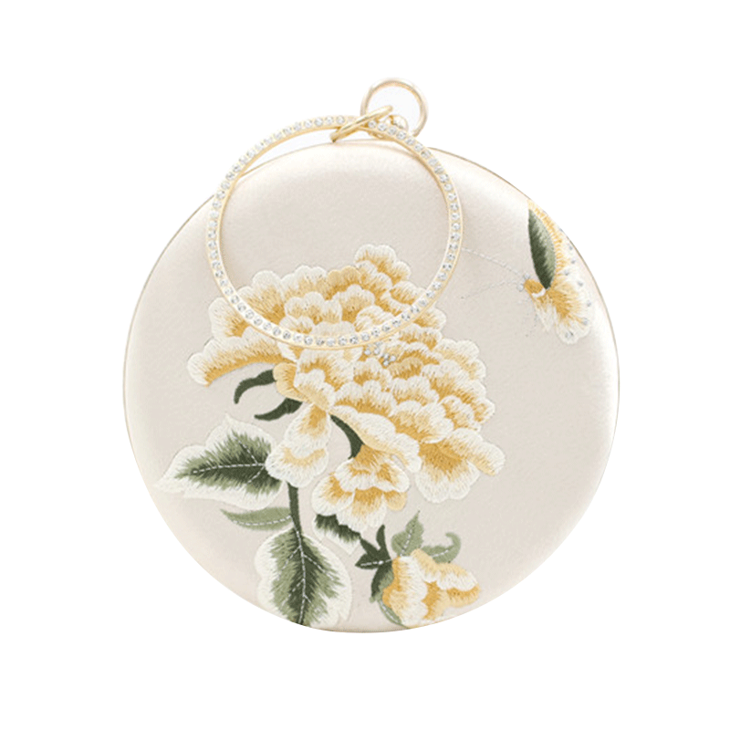 Party bag One shoulder embroidery small round bag Celebrity chain clutch bag 611066468057 - COCOMELODY