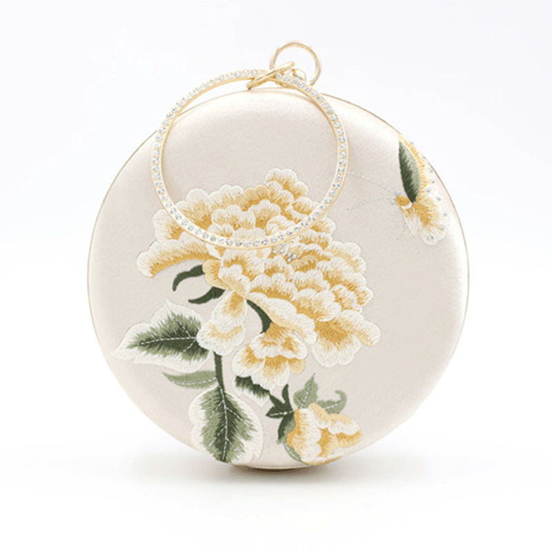 Party bag One shoulder embroidery small round bag Celebrity chain clutch bag 611066468057 - COCOMELODY