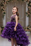 Ball Gown Illusion Round Neck Sleeveless Ruffled Organza Hi-Low Front Short Back Long Flower Girl Dresses 1029091411303