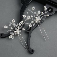 Pearl Bridal headpiece White Crystal hairpin Wedding accessories Hairpin Wedding accessories 613386276979 - COCOMELODY