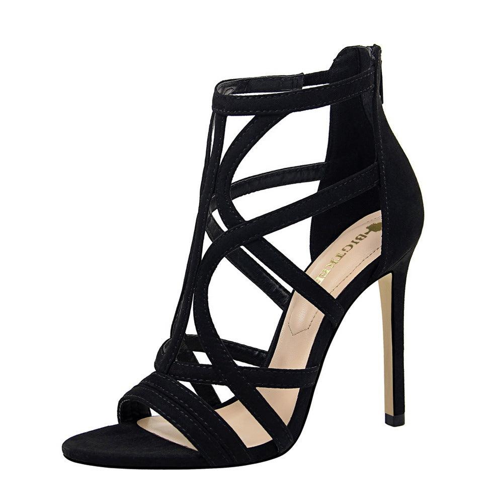 Suede Cross Pointy Stiletto Heels 614340182360 - COCOMELODY