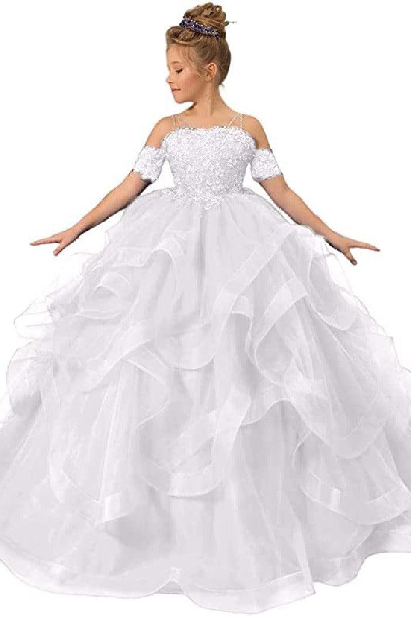 Ball Gown Floor Length Tulle Lace Flower Girl Dress 687176148616 - COCOMELODY