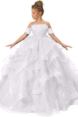 Ball Gown Floor Length Tulle Lace Flower Girl Dress 687176148616 - COCOMELODY