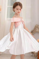 Ball-Gown/Princess Off the Shoulder Short Sleeves Organza Midi Flower Girl 805458209694 - COCOMELODY