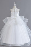 A-Line Illusion Neck Floor Length Tulle Organza Flower Girl Dresses 1062135888325