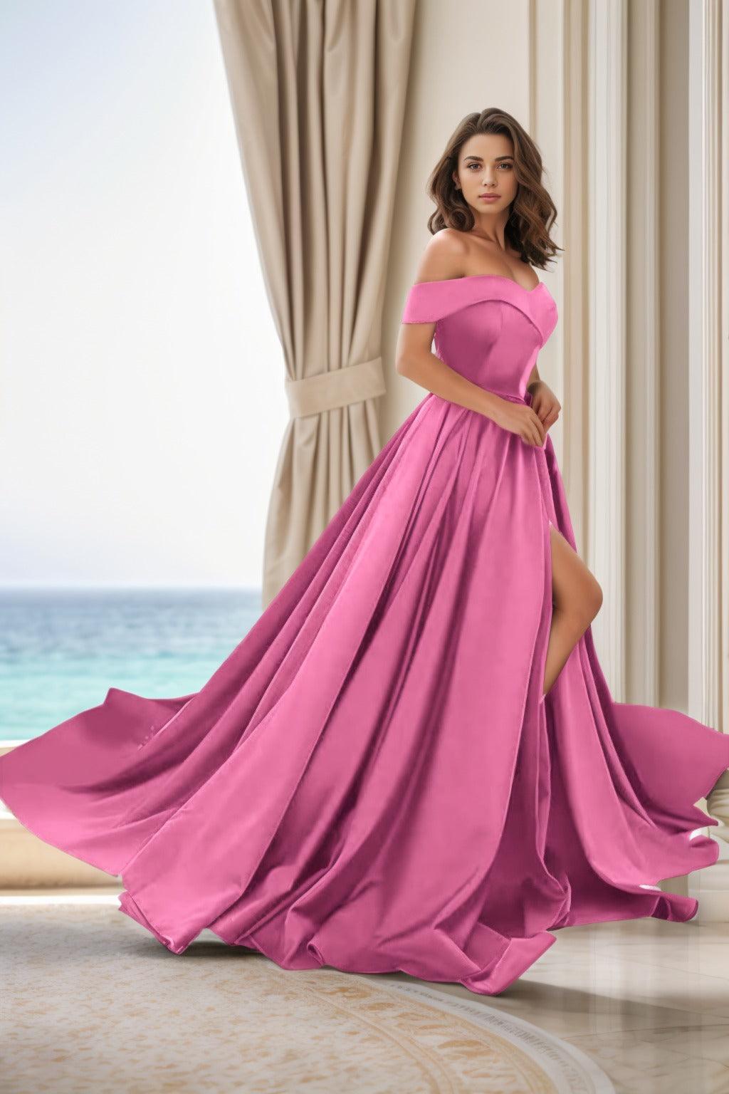 A-Line Court Train Satin Prom Dress CS0405 - COCOMELODY