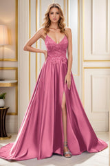 A-Line Court Train Satin Prom Dress CS0460 - COCOMELODY
