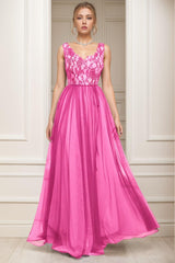 A-Line Sweep-Brush Train Tulle Prom Dress CS0466 - COCOMELODY