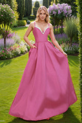 A-Line Floor Length Satin Prom Dress CS0451 - COCOMELODY