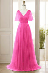 A-Line Sweep-Brush Train Tulle Prom Dress CS0472 - COCOMELODY