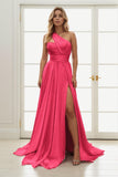 A-Line Sweep-Brush Train Chiffon Prom Dress CS0435 - COCOMELODY