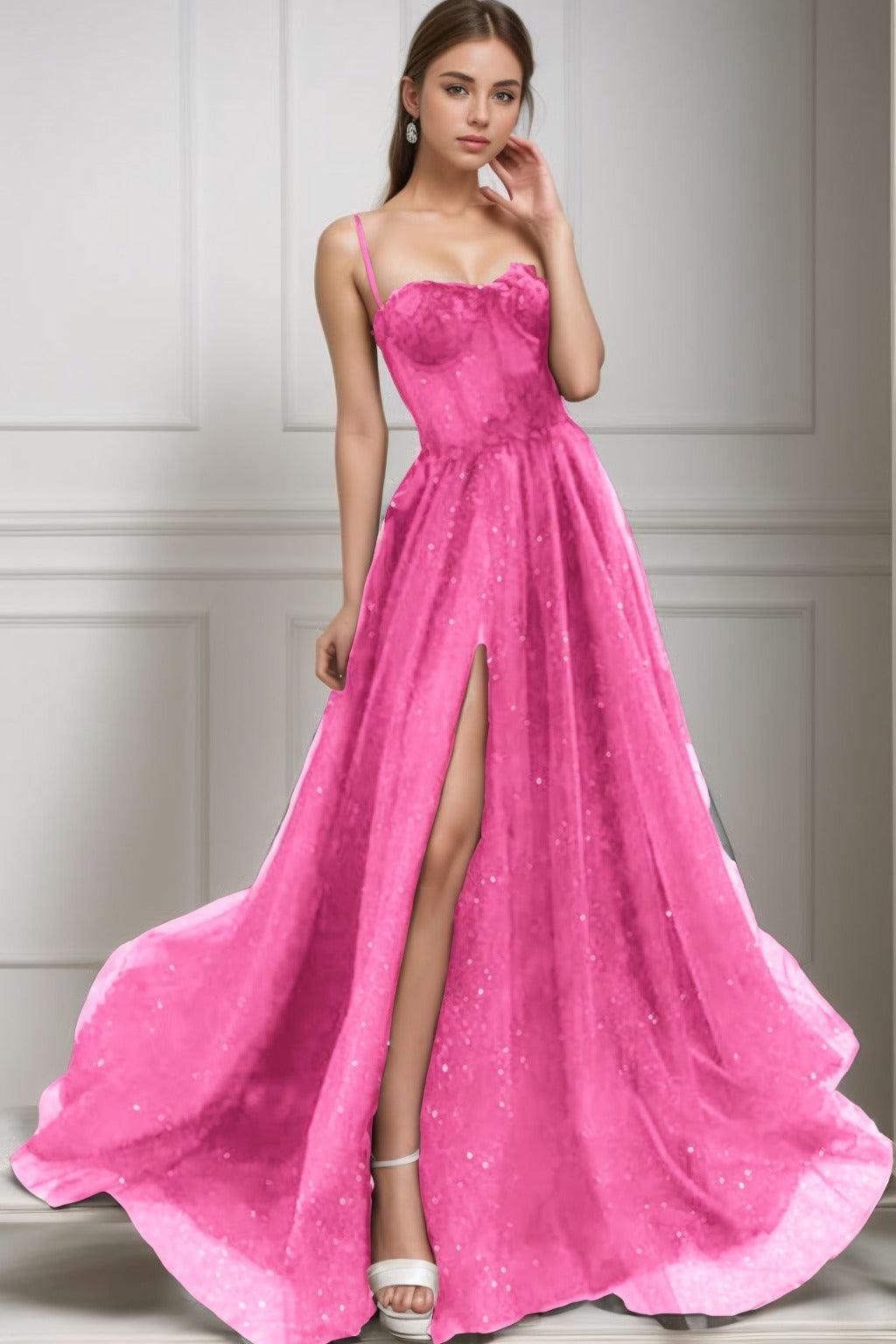 A-Line Sweep-Brush Train Tulle Prom Dress CS0439 - COCOMELODY
