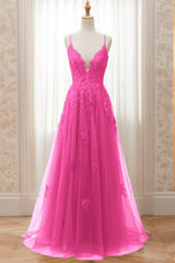 A-Line Sweep-Brush Train Tulle Prom Dress CS0463 - COCOMELODY