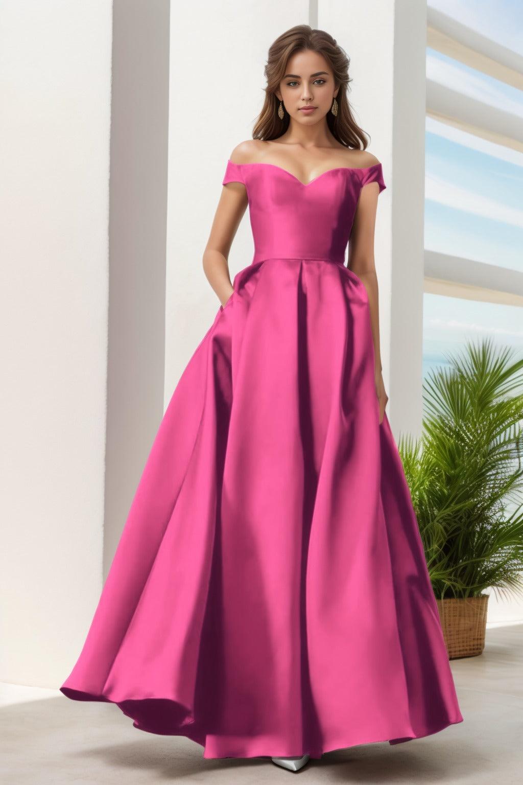 A-Line Floor Length Satin Prom Dress CS0408 - COCOMELODY